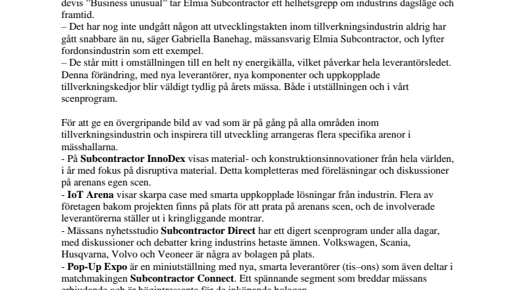 Pressinbjudan till Elmia Subcontractor 12-15 nov- Industrins starkaste arena