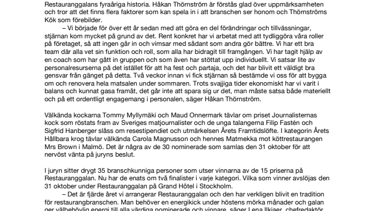 Göteborg i guldläge inför Restauranggalan 2011