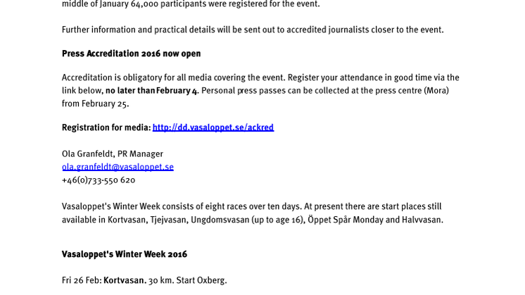 Invite press accreditation Vasaloppet 2016 - English
