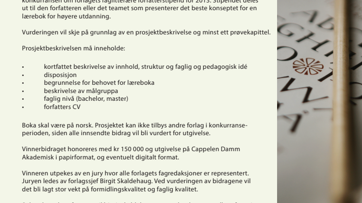 Cappelen Damm Akademisk utlyser faglitterært forfatterstipend