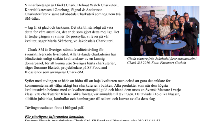 Göteborgsföretagen dominerar i Chark-SM 2016  – Sex Svenska Mästare från fem företag