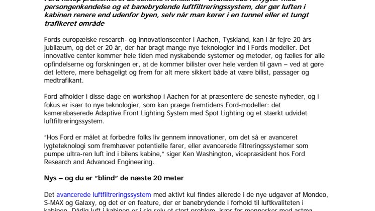 Nye teknologier fra Ford gør det nemmere og mere sikkert at være bilist  