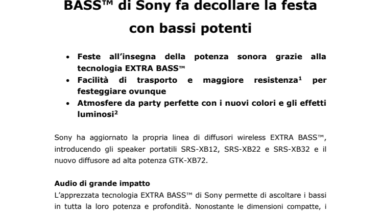 La nuova gamma di diffusori EXTRA BASS™ di Sony fa decollare la festa con bassi potenti