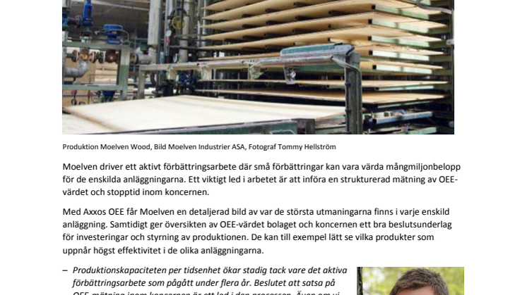 Moelven valde Axxos OEE som koncernsystem för produktionsuppföljning