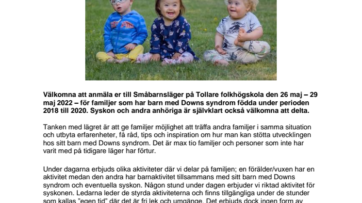 Välkommen till Svenska Downföreningens Småbarnsläger 2022