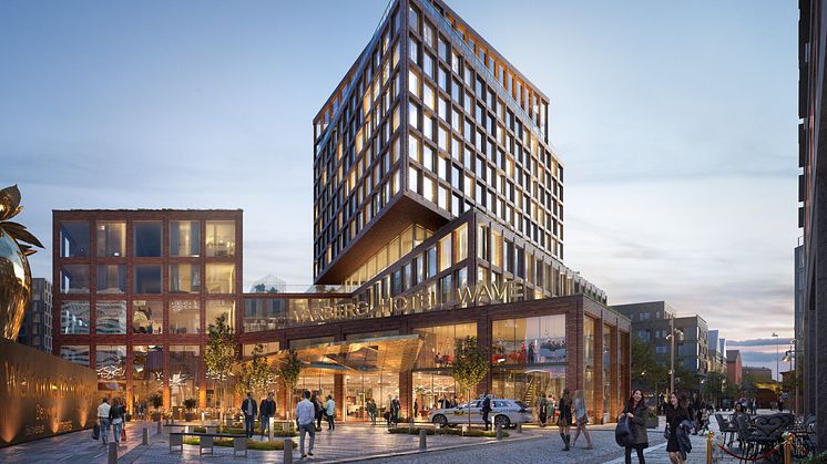 Illustration av förslaget Varberg Hotel Wave, ritat av Fredblad arkitekter. 