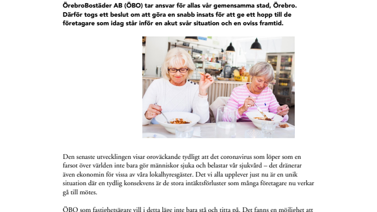 ÖrebroBostäder efterskänker  två månadshyror till drabbade företagare i coronas spår