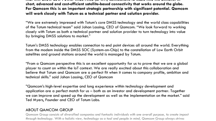 Qamcom invests in Totum Labs  to bring DMSS solutions to the market