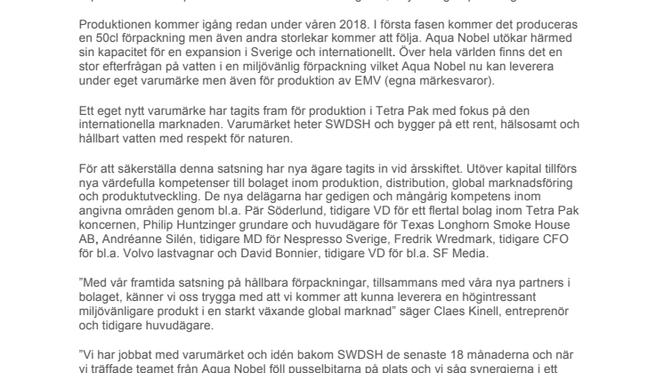 Aqua Nobel of Sweden AB rustar för framtiden med miljövänligare produkter