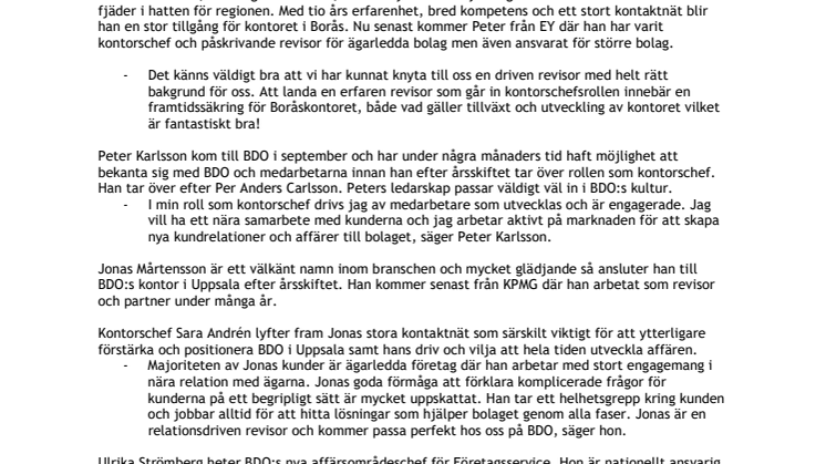 BDO rekryterar tunga namn till flera orter 