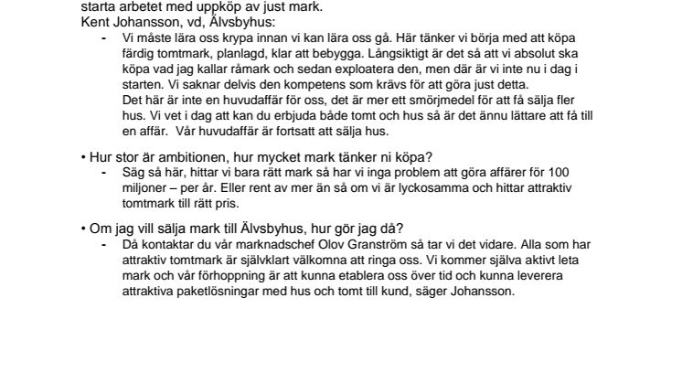 Älvsbyhus startar markbolag – satsar 100 miljoner per år