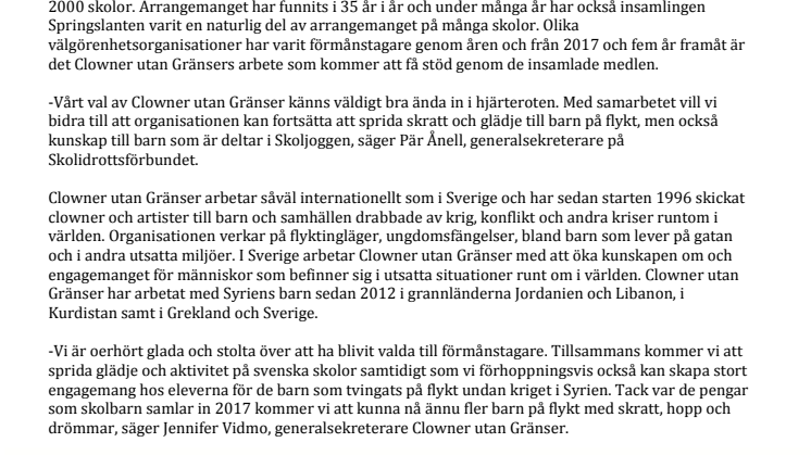 Clowner utan gränser blir ny förmånstagare till Skoljoggens insamling
