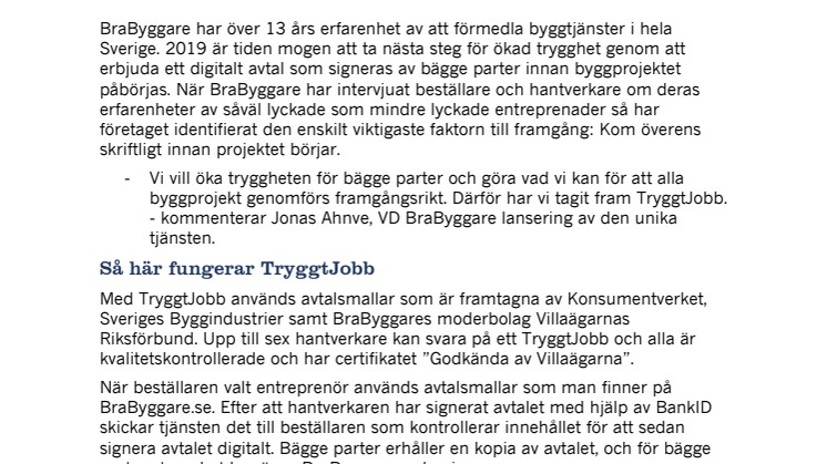 Nya tjänsten Tryggtjobb ska öka tryggheten vid byggprojekt