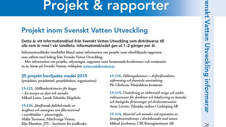 SVUs informationsblad nr 1, april 2016