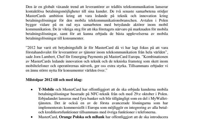 MasterCard stärker sina samarbeten  för mobila betalningslösningar  