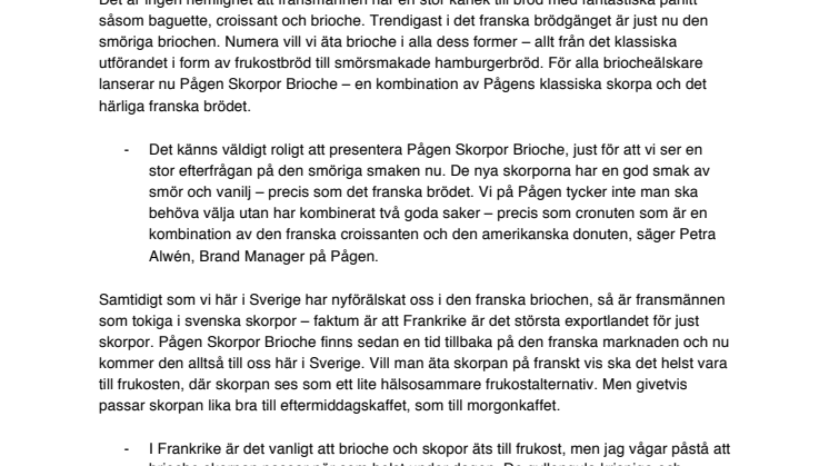 Pågen lanserar Pågen Skorpor Brioche – den nya kaffeskorpan inspirerad av de brödälskande fransmännen 
