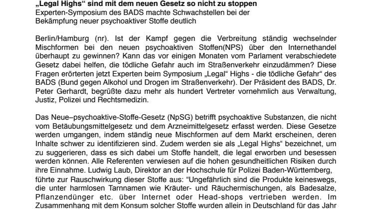 „Legal Highs“ sind mit dem neuen Gesetz so nicht zu stoppen