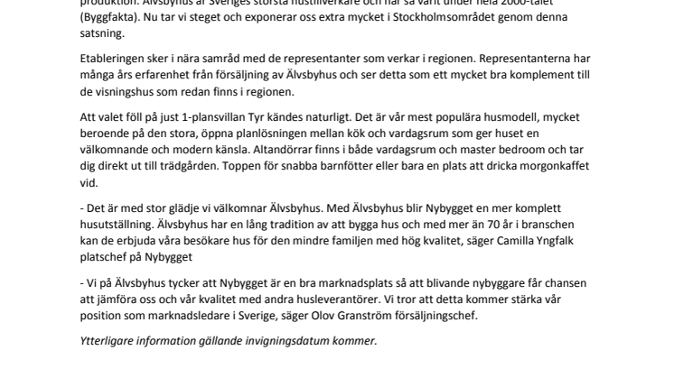 Älvsbyhus etablerar sig på Nybygget