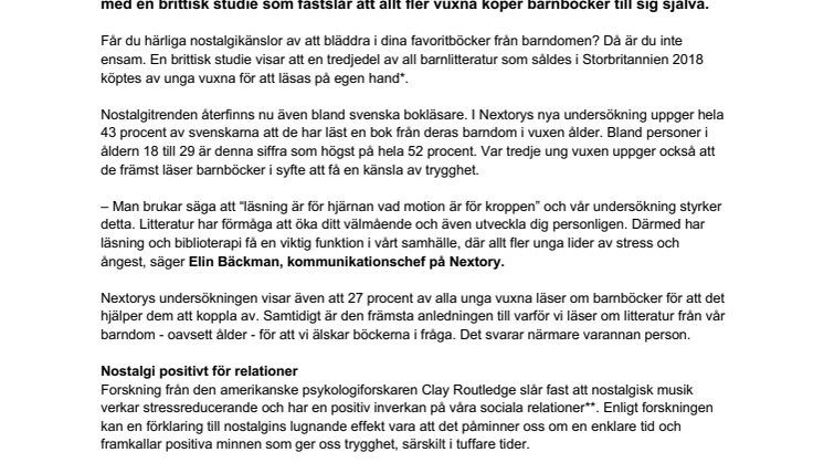 Ny trend i böckernas värld: Unga vuxna läser barnböcker för  att känna trygghet