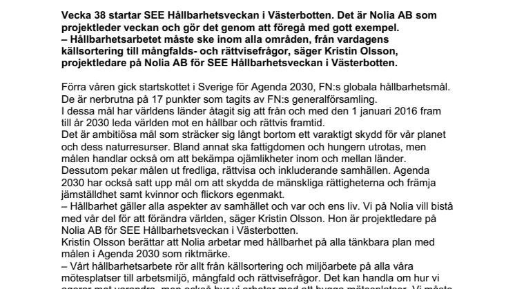 Inför SEE Hållbarhetsveckan: Konkret arbete viktigt för Nolia