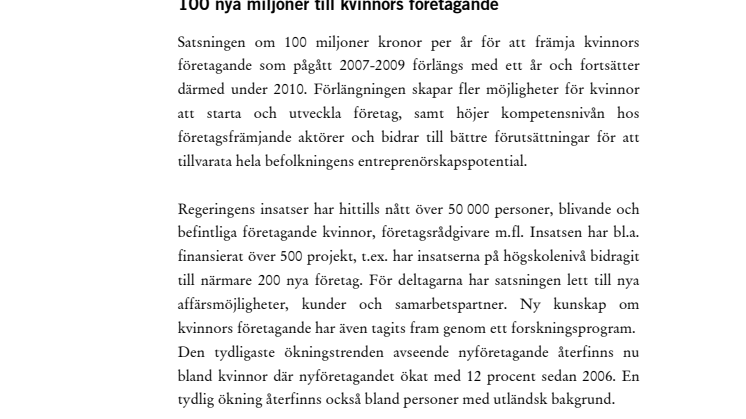 Främja kvinnors företagande förlängs