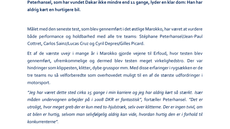 Team Peugeot Total er klar til Dakar Rally