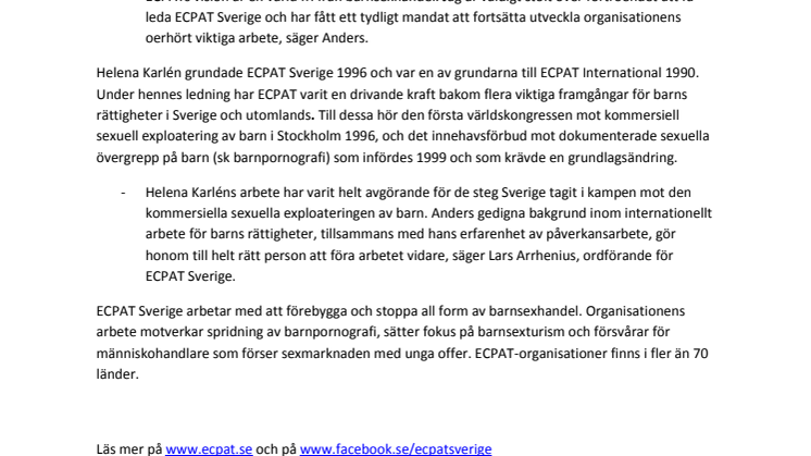 Anders L. Pettersson ny generalsekreterare för ECPAT Sverige