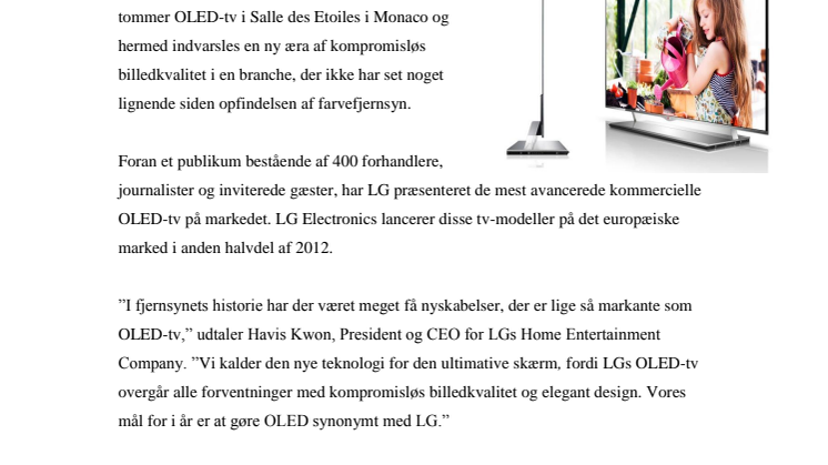 LG fremviser den ultimative fladskærm i Monaco - 55-tommers OLED-tv er klar