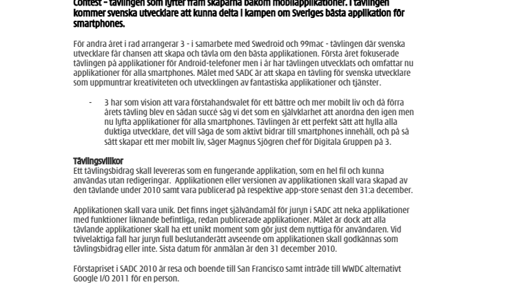 SADC – Swedish Application Developers Contest 2010  