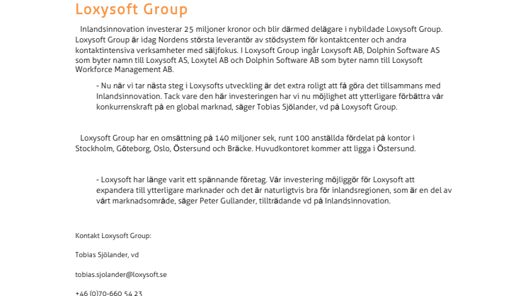Inlandsinnovation investerar 25 miljoner i Loxysoft Group