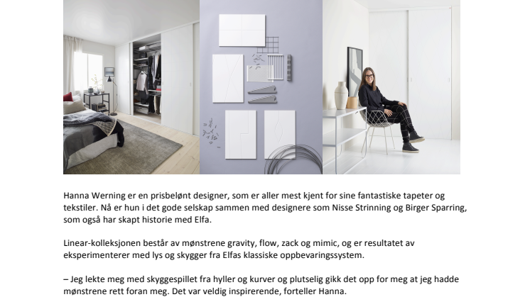 Elfa i samarbeid med toppdesigner Hanna Werning lanserer: Årets vakreste skyvedører i klassisk, nordisk design
