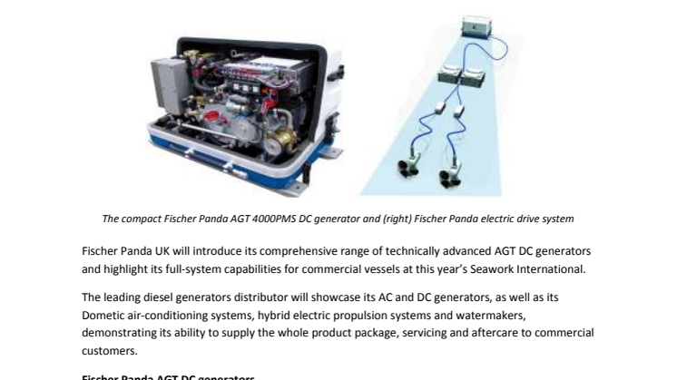 Fischer Panda (Seawork International - Stand PG79): Fischer Panda Showcases Compact DC Generators and Full-System Capabilities at Seawork