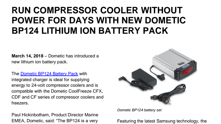 Run Compressor Cooler without Power for Days with New Dometic BP124 Lithium Ion Battery Pack