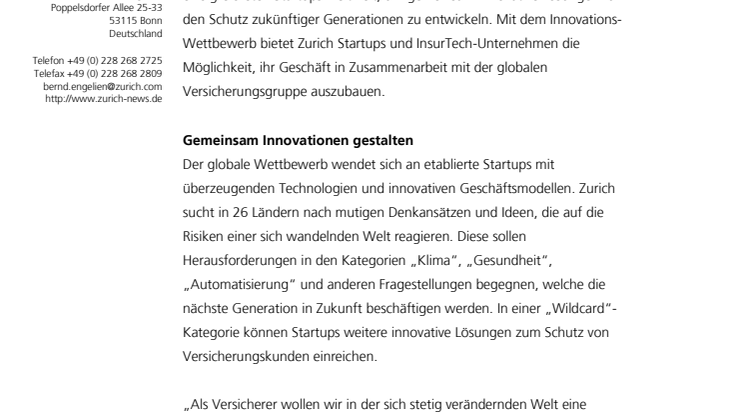 Zurich Innovation Championship: Versicherer sucht Startups mit mutigen Ideen 