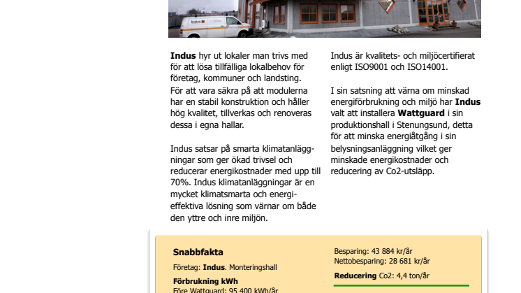 Referensuppdrag Indus - minskad energiförbrukning