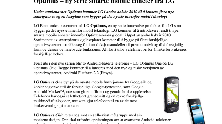 Optimus – ny serie smarte mobile enheter fra LG 