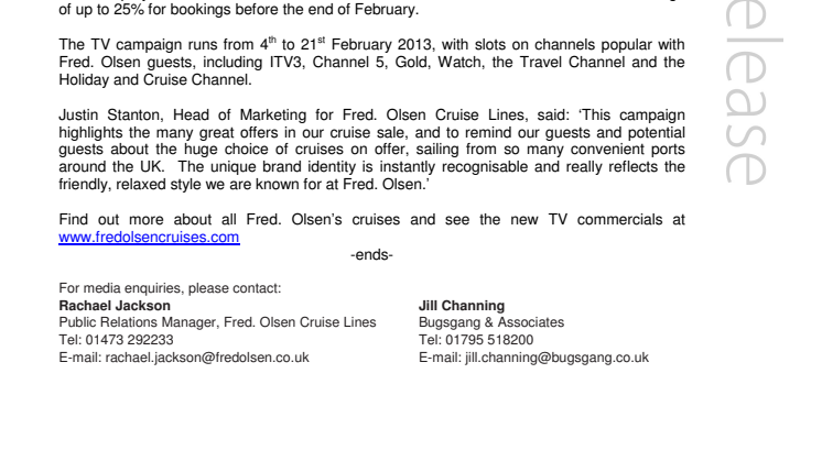 Fred. Olsen Cruise Lines launches new TV advertising campaign