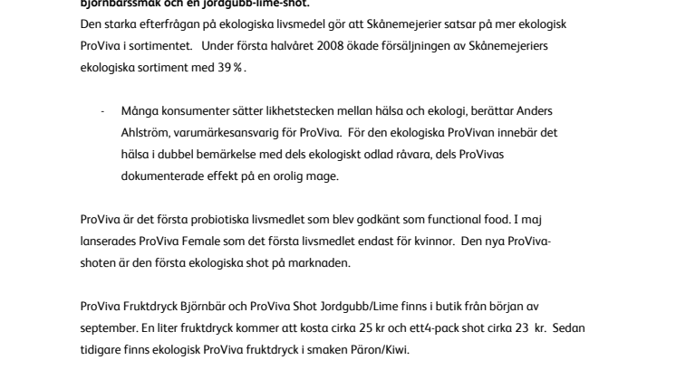 Ekologiska ProViva-nyheter från Skånemejerier
