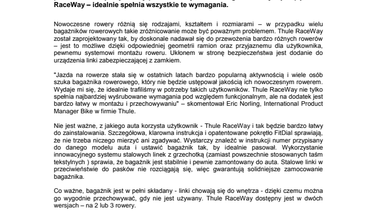 Thule RaceWay – solidny i bezpieczny bagażnik rowerowy na tylną klapę auta
