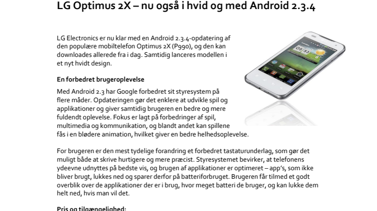 LG Optimus 2X – nu også i hvid og med Android 2.3.4