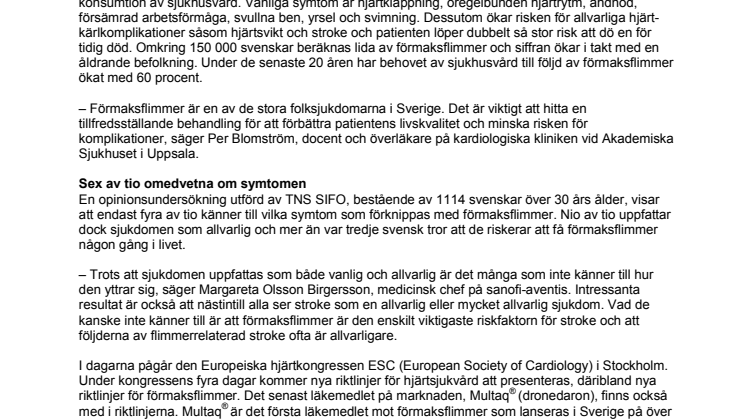 Var fjärde svensk över 40 år kommer att drabbas av förmaksflimmer