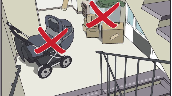 Efter 22 oktober ska det vara helt fritt från saker i alla Mimers trapphus och loftgångar. Illustration: MSB 