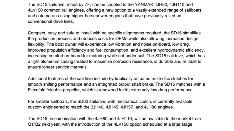 YANMAR Introduces Benefits of Saildrive to Larger Monohulls and Multihulls