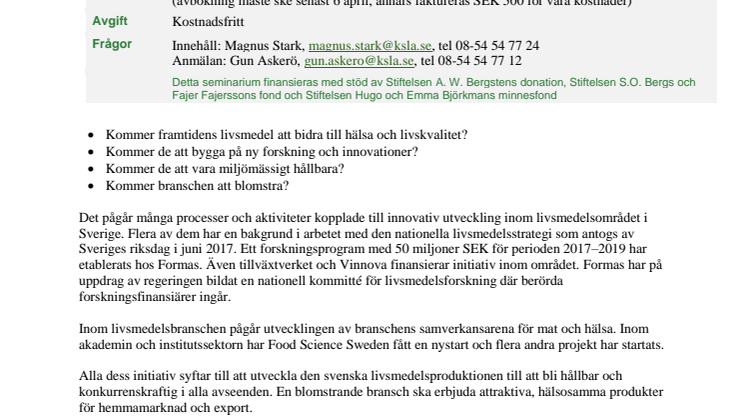 Seminarium 10 april: Vad får vi till mat i morgon?