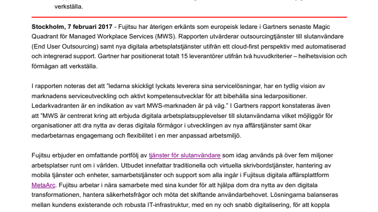 Fujitsu tar ledarposition i Gartners senaste Magic Quadrant
