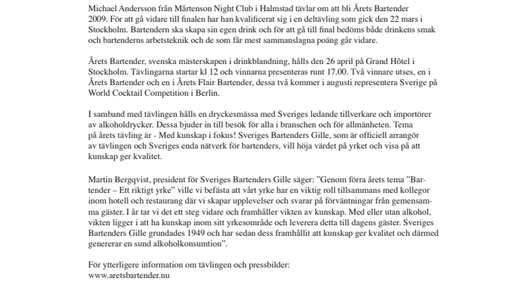 Finalist från Halmstad i Årets Bartender 2009 