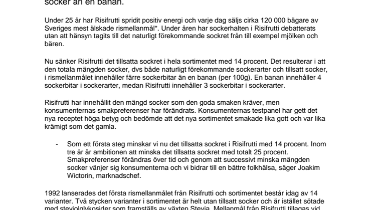 Risifrutti® sänker mängden tillsatt socker i hela sortimentet 