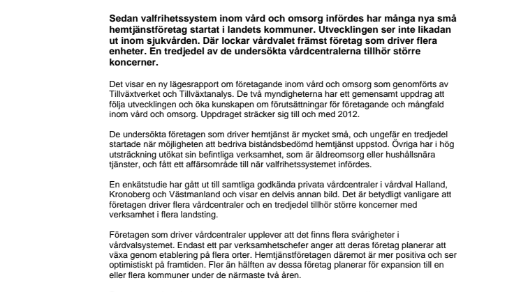 Mångfald av företag inom hemtjänsten 