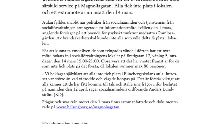 Extra informationsmöte om boende på Magnoliagatan