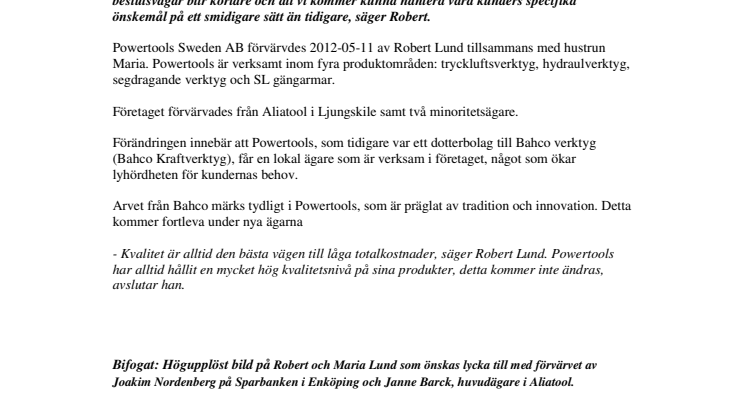 Ny ägare av Powertools Sweden AB